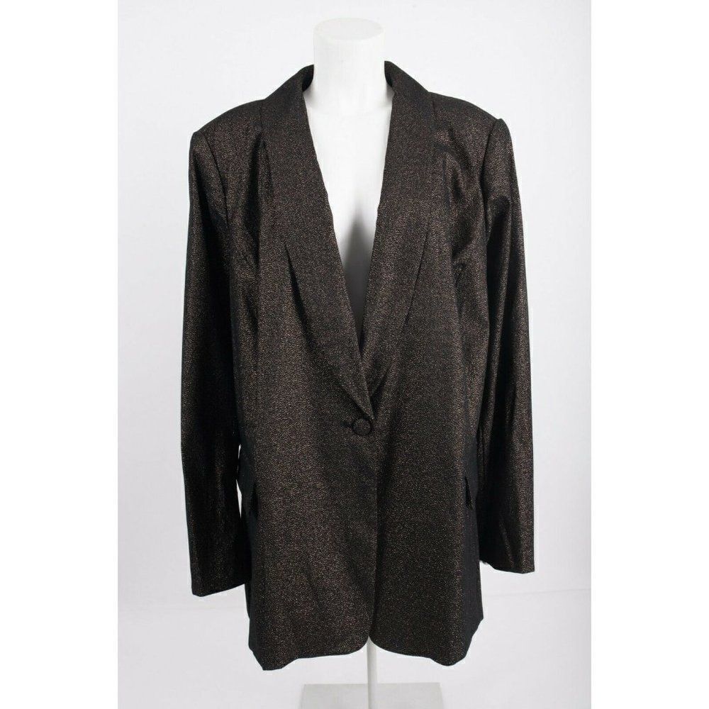 Lane Bryant Womens Bryant Blazer Plus Sz 28 Gold Black Stretch Sparkle NWT